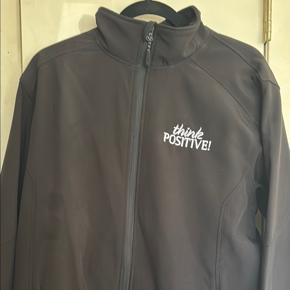 Brown Jacket with 'Think Positive' Embroidery